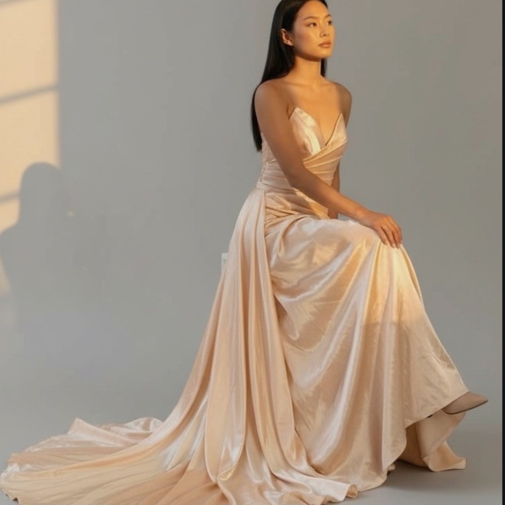 Champagne Mermaid New Wedding Dress with Detachable Train - Size 10